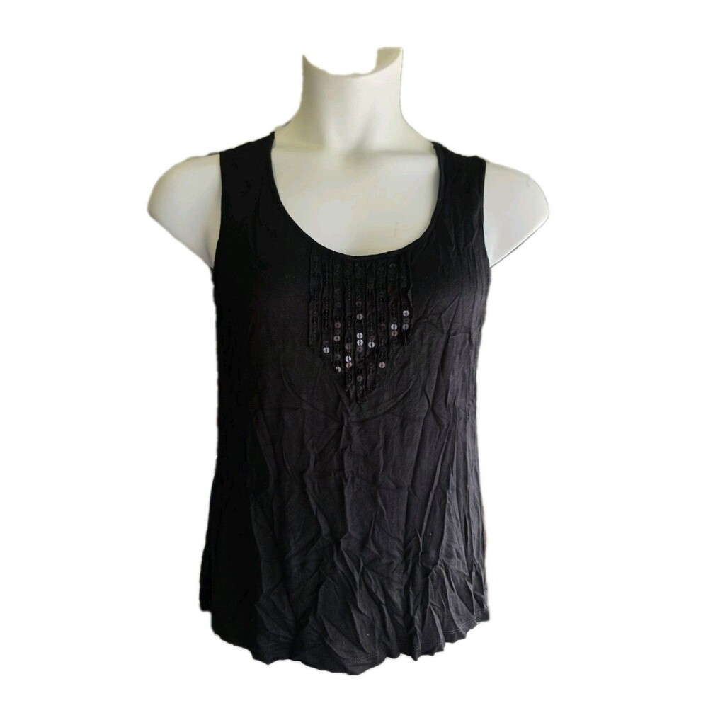 Croft & Barrow Womens Tank Size PL Sleeveless Tank Sequin Embellished Black